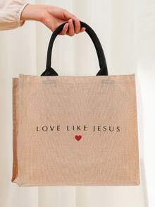 1 Pc Love Like Jesus Pattern Shopping Large Beach Bag Monogrammed Gift Tote Bag For Women, Travel Gift For Man Woman Christian  Inspirational Faith