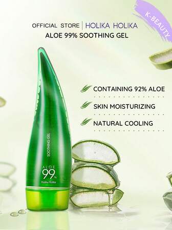 HOLIKA HOLIKA Aloe 99% Lugnande Gel 55ml - Ingen klibbighet 99% Aloe Vera Solbränna Lindring - Lugnande och återfuktande | Återfuktande, Lätt | Geltyp | Icke-fet | Snabbabsorberande För ansikte, hud kropp och hår | Parabenfri | Mineraloljefri K-Beauty, Koreansk makeup