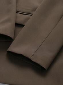 女士宽松双排扣棕色休闲西装外套，纯色长袖，简约时尚，适合春秋冬季穿着。 - 棕色 - 查看 4