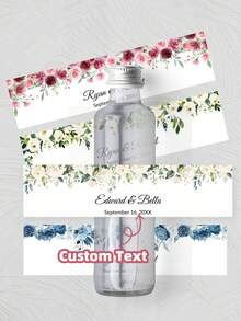 1-60 etiquetas personalizadas para botellas de agua, etiquetas de envasado exterior de botellas de agua personalizadas, texto de nombre personalizado - diseño de hojas y flores, adecuado para cumpleaños, reuniones familiares, fiestas festivas, envasado de bodas - Beis - Ver 6
