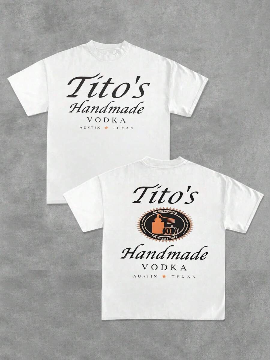 1Pcs 100% Cotton Tito's Handmade Vodka Double Sided Digital Printed TShirt Casual Graphic Tee Men's 220g Austin Texas Vodka Lover's Fashion Tee - White - View 1