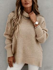 Versatile Textured Knit Turtleneck Sweater - Cozy Oversized Top For Casual Wear In Fall & Winter - Apricot - View 1