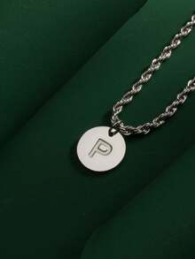 1件装时尚嘻哈风不锈钢26字母A-Z吊坠，搭配不锈钢扭链项链，适合男士日常佩戴 - 銀色 - 查看 21