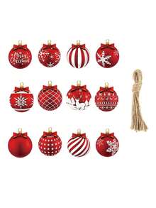 24 件圣诞木球装饰物，经典家居和花园圣诞树悬挂装饰 - 节日派对装饰节日配件，各种圣诞设计的原木装饰物，无羽毛，适合圣诞节悬挂