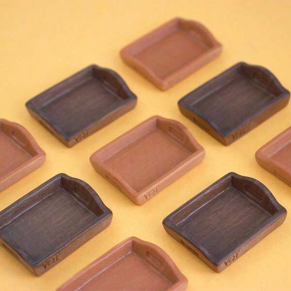 10pcs Mini Plate Simulation Square Bread Tray Dollhouse Kitchen Dining Room Bakery Desktop Decoration Dark Brown Light Brown Color Random Christmas