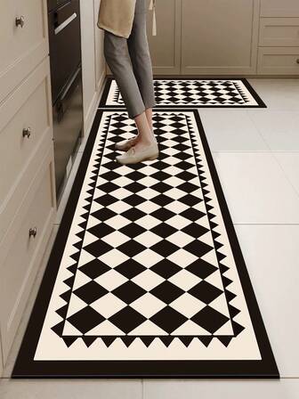 [HET!!!] Rektangulär matta, 1 st. kiselgel köksmatta, svart och beige interlock med sicksackmönster i triangelformat, geometrisk abstrakt köksmatta, absorberande köksmatta och heltäckningsmatta, minimalistisk mjuk kiselgelgummimatta, ca 3 mm tjock, lämplig för kök, badrum, entré, tvättstuga