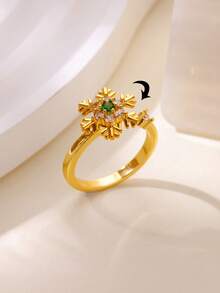 1 PC Luxury Crystal Snowflake Rings For Women Rotatable Fidget Anxiety Adjustable Ring Anti Stress Fashion Jewelry Christmas Gift