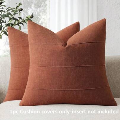 1 pieza (sin relleno de almohada) Funda de almohada decorativa de lino, funda de cojín a rayas hecha a mano, adecuada para decoración de cama y sofá, estilo de granja, funda de almohada decorativa neutra para sofá y dormitorio, naranja
