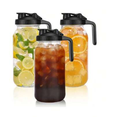 3pcs 64oz Mason Cold Brew Bottle With Sealed Leak-Proof Lid,Thickened Glass Cold Water Bottle,Milk Container For Fridge Suitable For Make Cold Brew Coffee, Infuse Water, Fresh Lemonade, Iced Tea And Other Homemade Drinks,Perfect Gift For Graduation,Party,Birthday,Wedding.