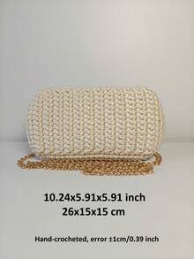 Handmade Woven Clutch Clip Closure Shoulder Bag Women's Fashionable Cute Makeup Bag Portable Hand Held Purse Versatile Iridescent Yarn Crochet Evening Bag - Multicolor - View 7