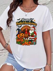 Featuring A Halloween Theme Print, A Round Neck, And Short Sleeves, This Comfortable And Soft T-Shirt Is A Stylish Fall Top Perfect For All Seasons And A Must-Have For Holiday Shoppers. It's Also Perfect For Holiday Celebrations, Birthdays, Family Gatherings, Beach Vacations, And Casual Outings.