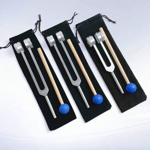 Aluminum Alloy Tuning Fork (Silver) 128Hz/136.1Hz/256Hz Frequency Adjustable, Yoga Tuning Device, Yoga Meditation Tuning Energy Fork, With Mallet And Pouch