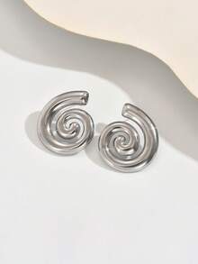 1pair Fashionable Abstract Mosquito-Repellent-Incense Shaped Stainless Steel Stud Earrings For Women, Retro Earrings For Celebrations And Sexy Outfits - Yellow Gold - View 7