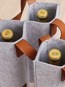 毛毡葡萄酒瓶手提袋 - 单瓶装礼品袋，配有仿皮提手和加固平底；便携可折叠灰色香槟和葡萄酒手提袋，优雅可重复使用的礼盒包装；耐用厚毛毡材质，防撕裂，触感柔软，是婚礼、生日、伴娘等场合的理想酒瓶保护套。