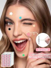 1200/480pcs Pink, Black, White, Blue, Purple, Green, Star E-Star Facial Stickers, A Must-Have For Taking Photos, Facial Painting, Suitable For Various Parties, Gatherings, And Fun Activities. 240/40pcs,Makeup,Cheap,Room Decor,Vanity,Travel,Bedroom,Makeup Accessories