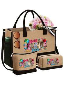 Sac à main avec motif d'enseignant avec bandoulière et sac à cosmétiques, cadeau de la fête des enseignants, sac fourre-tout de rangement décontracté portable, sac de courses multifonction, sac cadeau personnalisé avec poches latérales, sac de plage avec foulard, sac de rangement de voyage simple, sac à bandoulière, sac à cosmétiques de voyage : idéal pour le maquillage en extérieur ! Cadeau de remise des diplômes - Multicolore - Voir 20