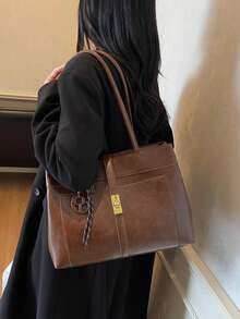 Fashionable New Women's City Commuter Tote Bag, One Shoulder Underarm Bag With Metal Twist Lock Decoration, Comes With Personalized Pendant, Elegant And High-Quality, Suitable For Commuting, Shopping, Work And Other Occasions