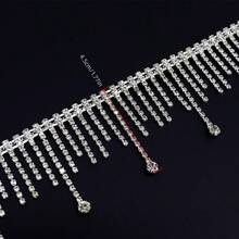 1 Yard Shiny White Rhinestone Decorative Fringe Ribbon - Adjustable Length Asymmetrical Rhinestone Crystal Beaded Fringe Chain For DIY Sewing, Wedding Dress, Clothing Crafts & Home Decour, Sewing Accessories | Adhesive Applications, Sewing Supplies Accessories