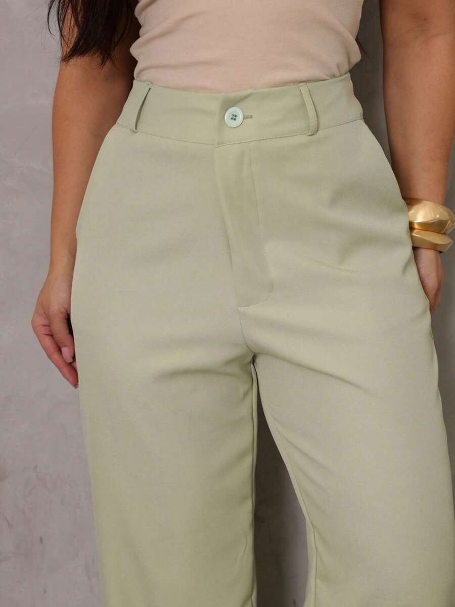 High-Waisted Tailored Wide-Leg Pants – Elegance And - Mint Green - View 1