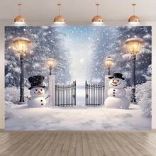 خلفية شجرة صنوبر ورجل الثلج في الغابة الثلجية، متعددة الأحجام، مناسبة لديكورات الحفلات متعددة الأغراض، لا تحتاج إلى كهرباء، خلفية صور داخلية/خارجية، ديكور منزلي لعيد الميلاد، ديكورات عيد الميلاد.