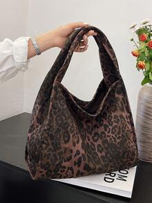 豹纹女士手提包，简约休闲大容量托特包，工作包，单肩/腋下包（学院风） - 彩色 - 查看 16