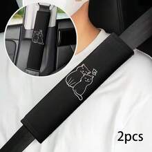 2pcs Heart-Shaped Black Cat Car Seat Belt Covers, Sweet Style, Universal Fit, Soft Polyester Material, Fashionable Car Interior Accessory, Multi-Functional Protector, Best Halloween And Christmas Gift For Friends And Family