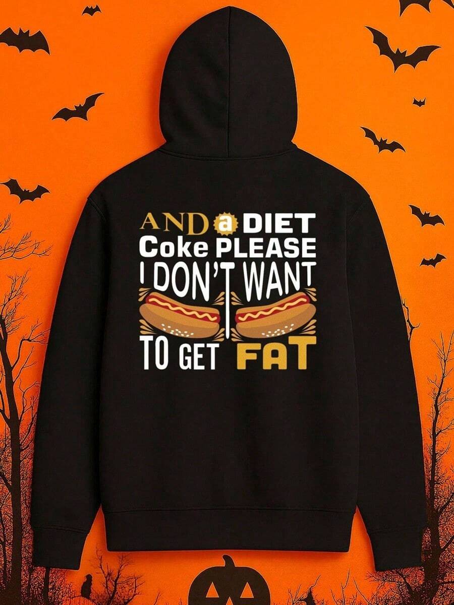Men's Funny Hooded Sweatshirt - And Diet Please I Don't Want To Get Fast Graphic Pullover (Hot Dog & Fries Design) - Breathable Stretch Fabric Hoodie For Gym, Casual Wear, Christmas Gifts - A (1),Fall Hoodies,Men's Fall Clothes,Street Wear,Halloween,Mens Hoodies,Y2k Clothes,Jesus Hoodie,Thanksgiving Day,Nightmare Before Christmas,Christmas - 黑色 - 查看 1