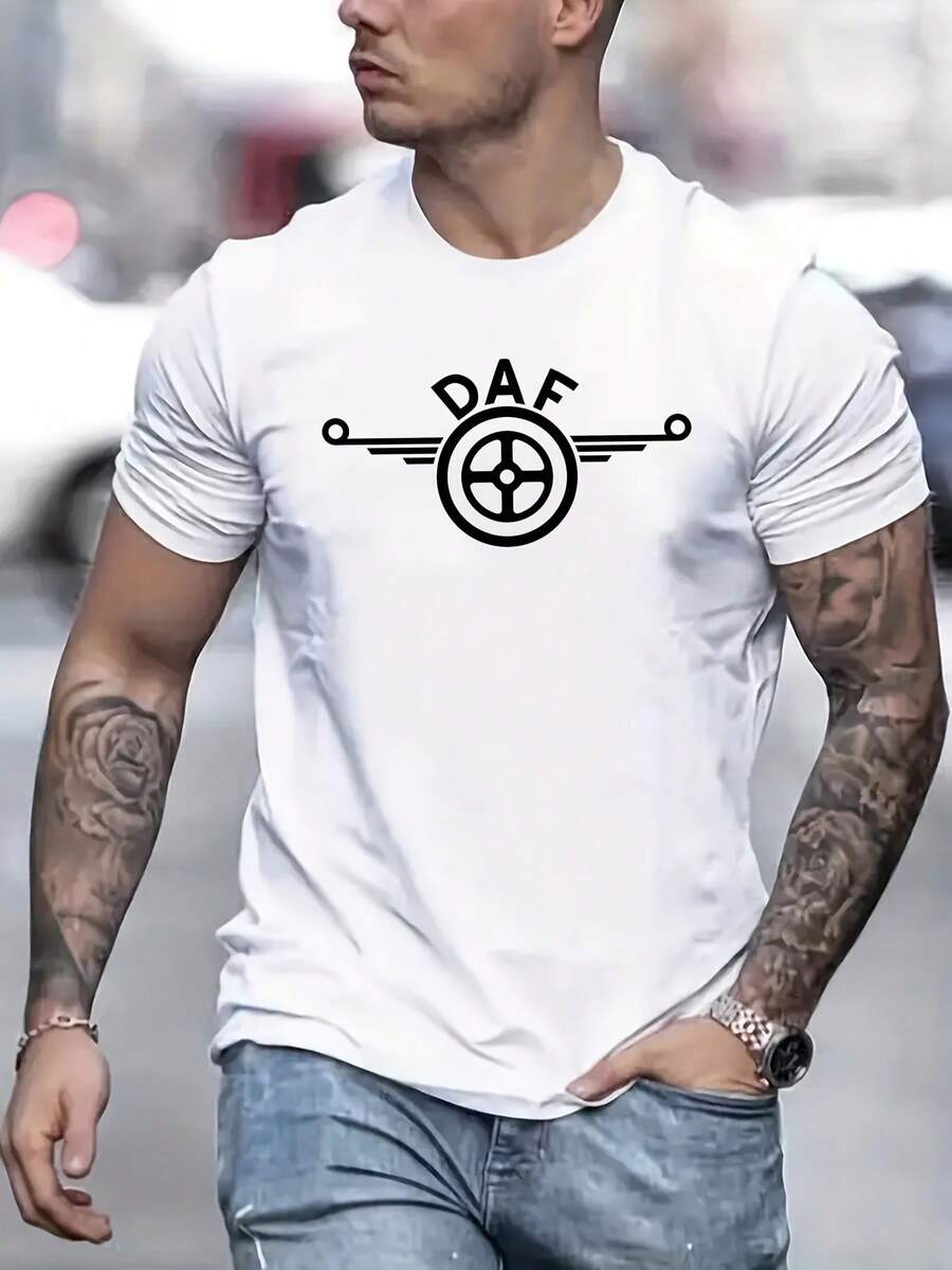 DAF Graphic Print Men's T-Shirt - Comfy Cotton, Casual Round Neck Short Sleeve Tee For Summer