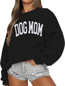 KNEYATTA Sudadera Con Texto En Inglés "Dog Mom", Sudadera Para Mujer Amante De Los Perros, Sudadera Divertida Con Gráficos De Otoño, Sudaderass Sin Botones - Oscuro - Ver 1