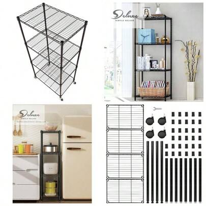 Heavy Duty 3 - Tier Shelving With Wheels, Height Adjustable Storage Units, Steel Organizer Wire Rack, 60x 35 Dx 80 HLoad Capacity 340kg, Black