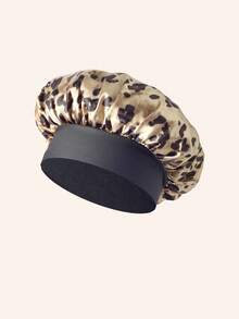 1 件女士真丝睡帽，缎面护发帽，松紧带真丝睡帽，时尚豹纹款式，休闲舒适透气日常护发帽