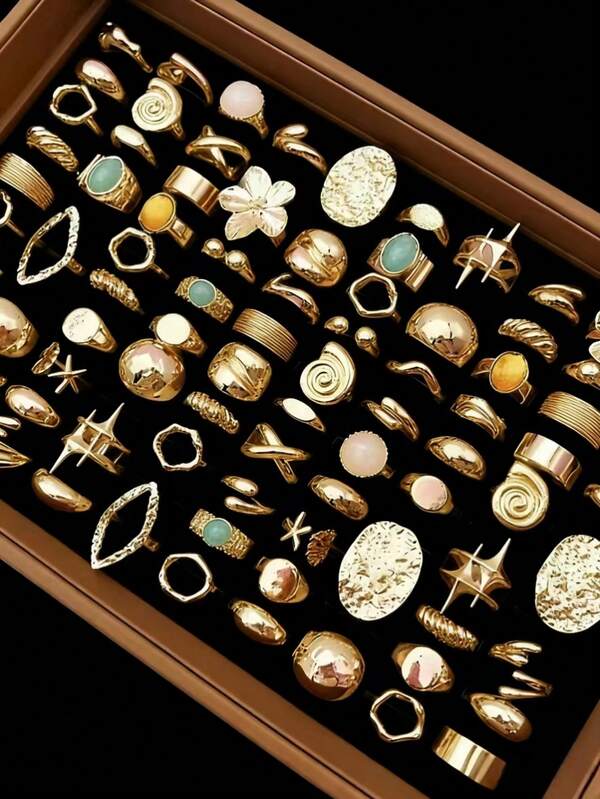 15/5/7/8 Piezas/Paquete Anillos de cóctel con corazón hueco asimétrico ajustable, con rhinestones y piedras falsas, estilo vintage apilable y lindo, adecuado para vacaciones, fiestas, citas, uso diario, regalo de mezcla