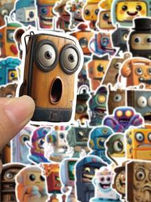 50pcs Vintage Small Tool Sticker Cartoon Robot Bookshelf Decal DIY Handbook Laptop Luggage Bottle Surfboard Sticker For Teens Toy - Multicolor - View 4
