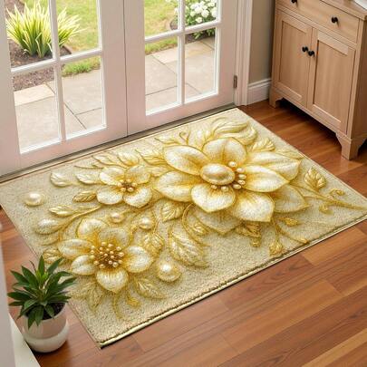 1 Stück luxuriöse Blumenmuster Faux Wolle TPR Bodenmatte, Badezimmermatte, Küchenmatte, Waschküchenmatte, Feiertags-Dekoration, Heimdekoration, Party-Dekoration, Hochzeitsdekoration, Esszimmer-Dekoration