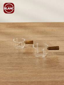 Glass Small Milk Cup & Mini Milk Jug & Japanese Style Coffee Cup With Wooden Handle & Milk Pitcher With Spout For Steak Sauce - Clear - View 4