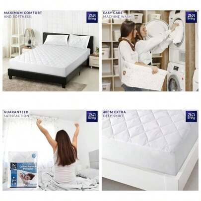 Quilted Waterproof Mattress Protectors King Size 40 Deep Skirt Fitted Sheet Style Bed Cover Hypoallergenic Dust Mite Proof Breathable Noiseless King