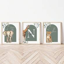 3pcs/Set, Customized Frameless Canvas Poster - Personalized Name Wall Art Prints, 3 Sets Of Nursery Prints, Animal Prints, Customized Jungle Prints, Bedroom Prints, Nursery Decor, Playroom Decor, Nursery Wall Art, Bedroom Decor Custom, Dining Room, Living Room, Bedroom, Office, Playroom, Home Decor - Multicolor - View 3