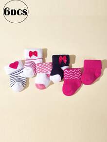 6 perechi de șosete pentru bebeluși, culori bomboane, șosete drăguțe de pluș calde pentru nou-născuți, pentru fetițe, 0-6 luni, 6-12 luni, toamnă/iarnă