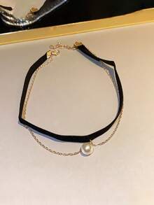 精致珍珠颈链，独特的天鹅绒项圈项链设计 - 珍珠吊墜 - 查看 7