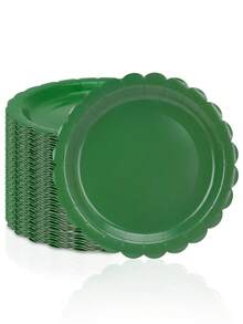10pcs/20pcs/50pcs Dark Green Plates Paper 7 Inch Scalloped Green Paper Plates Dessert Cake Plate Cute Party Plate 9 Inch Dinner Plates For Wedding Birthday Holiday Event Festival Party Supplies