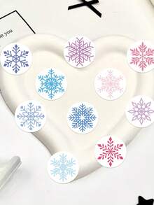1 Rollo/500 piezas Pegatinas de copos de nieve de colores para Navidad - ¡Perfectas para sellar y decorar sobres de regalo!