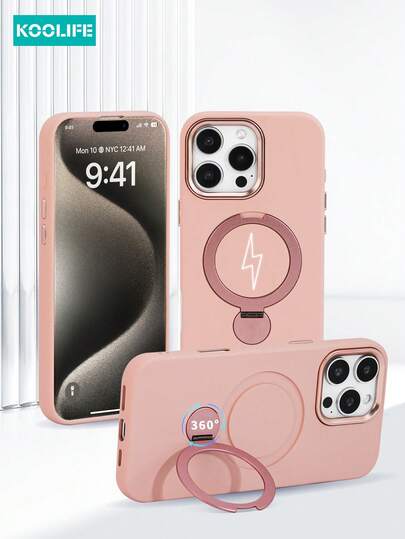 Koolife 1pc 360° Rotating Bracket Phone Case, Shockproof Air Cushion Full Protection, Liquid Anti-Slip PC+TPU Material, Independent Buttons, Suitable For IPhone 17 ProMax/17/17 Pro/17 Air/15/15 Plus/15 Pro/15 ProMax/16/16 Plus/16 Pro/16 ProMax/16e