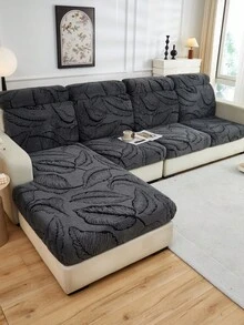 1pc Soft Plush Fabric Pet Proof Sofa Seat Cover, Floral Embossed Design, Deep Gray Large Leaf Pattern, Multi-Color, Thick Embossed Plush Sofa Cushion Cover Suitable For Autumn/Winter, Fits Sofa Backs And 1/2/3/4/L Chaise Lounge