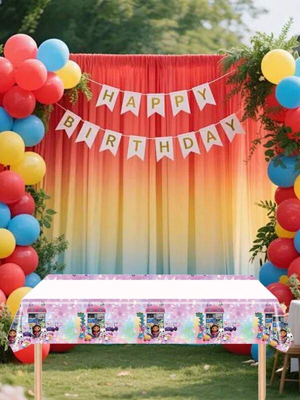 Gabby's Dollhouse Nappes thématiques de la maison de poupée de Gabby, décorations de fête d'anniversaire, vaisselle, assiettes en papier, mouchoirs, nappes, décorations de fête d'ambiance, de rassemblement, de mariage, d'adieu et de soirée, convenant pour les décorations de Thanksgiving, Halloween, Noël et autres fêtes, décorations de fond de fête d'anniversaire, ainsi que des ensembles de décoration de fête de famille, d'amis et d'anniversaire