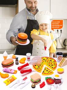 Realistic Pizza & Burger Playset, Children's Food Role Play Toys (Interactive Kitchen Game + Food Recognition & Intelligence + Hands-On Play + Holiday Gift), Includes Detachable Pizza, Multi-Layer Burger, Ice Cream, Coffee And Other Realistic Food Items For Kids To Role Play In The Kitchen - Multicolor - View 4