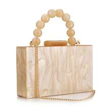 Gets Acrylic Khaki  Purses Evening Clutch Bag Marbling Handbags For Women Cross Body Bag With Pearl Chain Formal Wedding Prom Party (Apricot) - 米色 - 查看 12