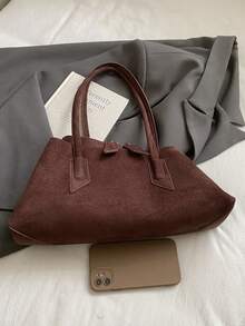 2025 New Retro Niche Design Asymmetrical Geometric Suede Handbag, Large Capacity Commuter Versatile Shoulder Underarm Bag, Fashionable And Tote