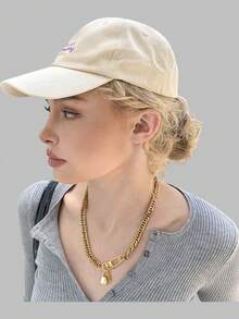 DareSee 1件装 女士时尚字母刺绣棒球帽 街头音乐节 Y2KFest 返校季 秋季 圣诞节 冬季 圣诞礼物 - 米色 - 查看 2