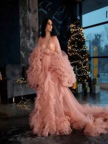 Elegant High-End Nine-Tailed Fox Performance Dress, Bridal Robe, Bridesmaid Dress, Sleepwear - Baby Pink - View 5