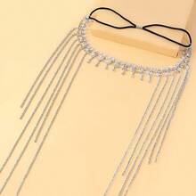 Exotic Luxury Rhinestone Long Tassel Hair Chain Headpiece, High-End Elastic Rhinestone Headband For Women - Multicolor - View 6